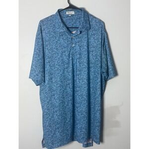 Peter Millar Jackie Performance Polo Shirt Mens XL Blue Rock N Roll Guitar Print